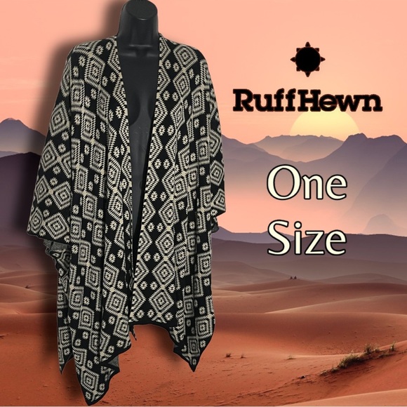 Ruff Hewn Sweaters - RUFF Hewn Southwestern Aztec Poncho Cape Cardigan One Size Lightweight  Sweater